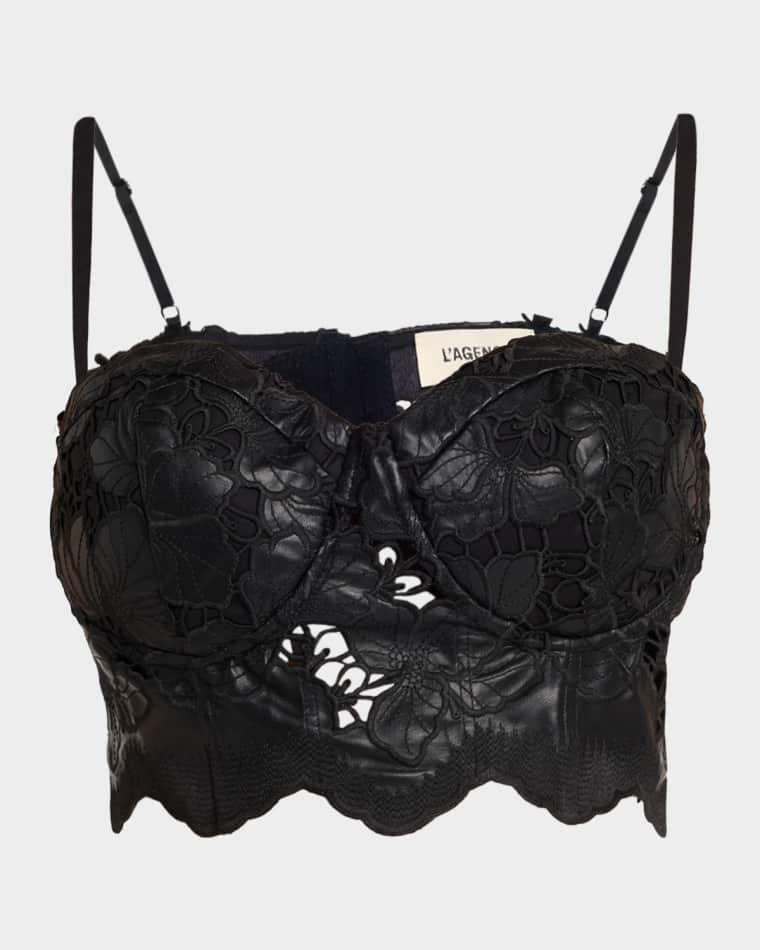 Sonya Floral Faux Leather Bralette by L'AGENCE