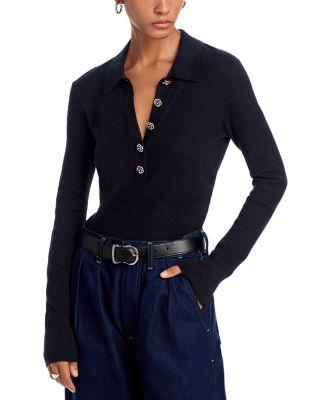 Sterling Jewel Button Collared Sweater by L'AGENCE