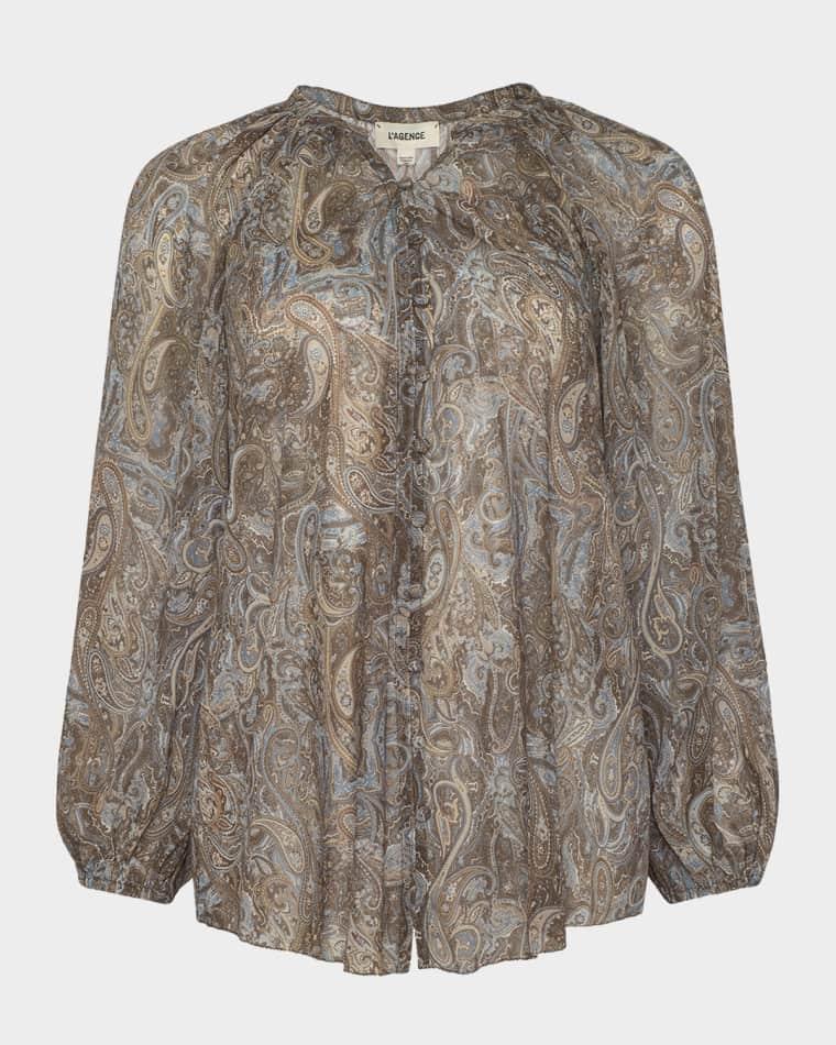 Teagan Paisley Dolman-Sleeve Blouse by L'AGENCE