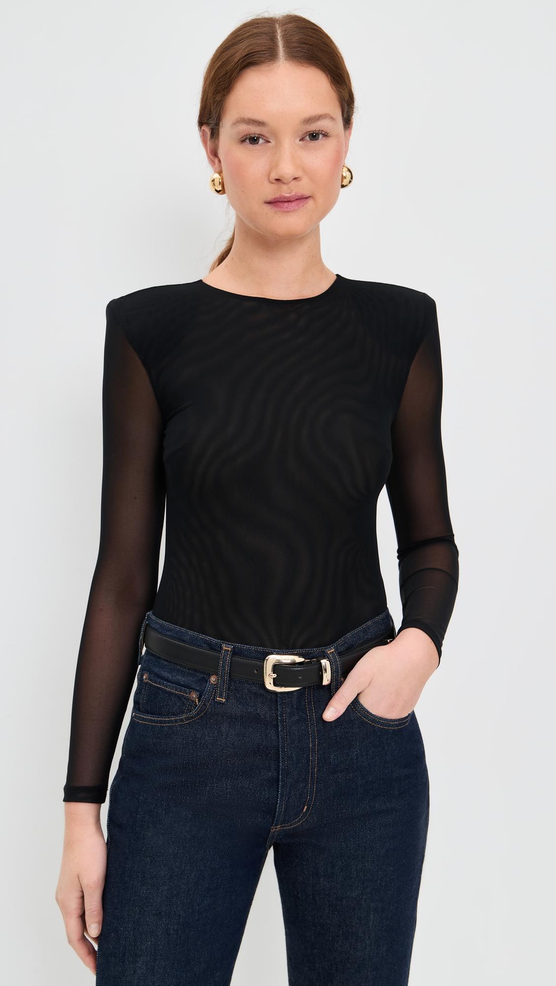 Trista Shoulder Pad Thong Bodysuit by L'AGENCE