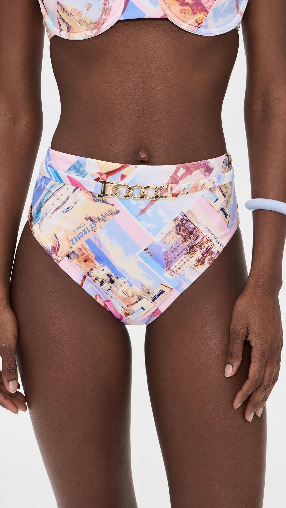 Vanessa Postcard Print High Waisted Bikini Bottoms by L'AGENCE
