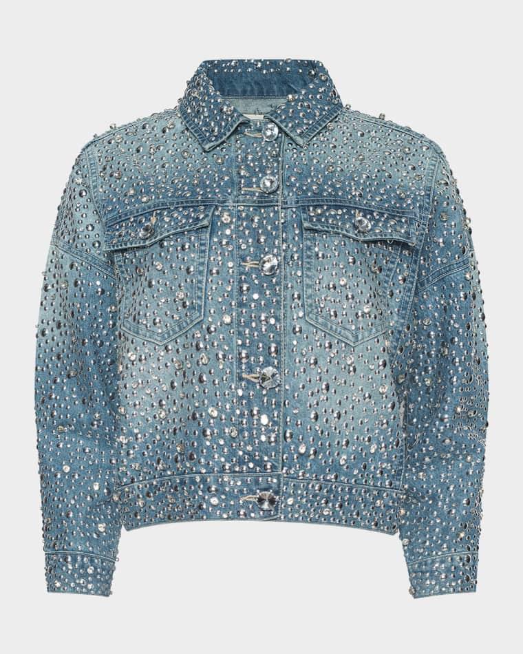 Vangie Embellished High-Low Denim Jacket by L'AGENCE