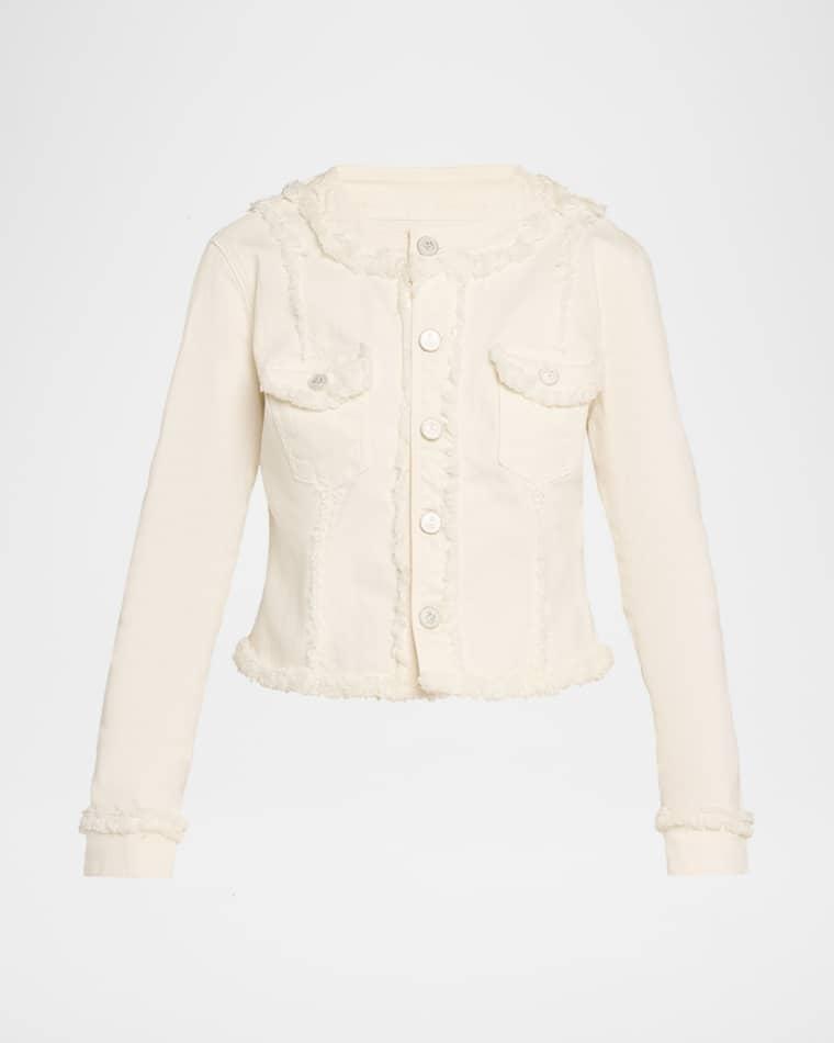 Yarin Fringe-Trim Collarless Denim Jacket by L'AGENCE