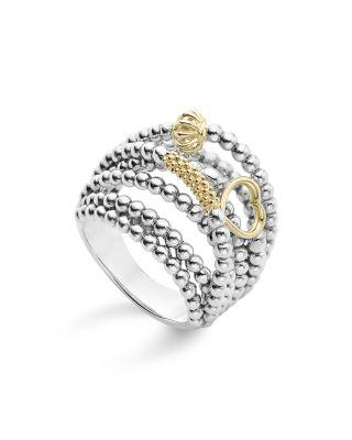 18K Gold and Sterling Silver Domed Caviar Icon Multi Row Ring by LAGOS