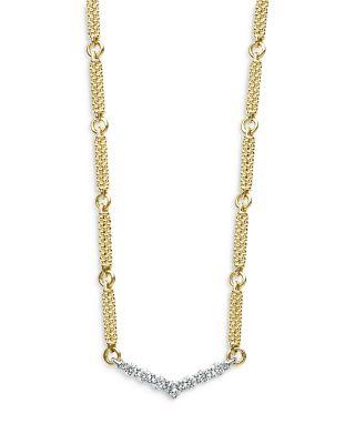 18K White & Yellow Gold Signature Caviar Diamond Chevron Bead Link Statement Necklace by LAGOS