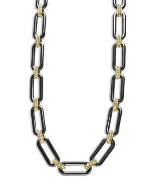 18K Yellow Gold Signature Caviar Black Ceramic Link Necklace by LAGOS