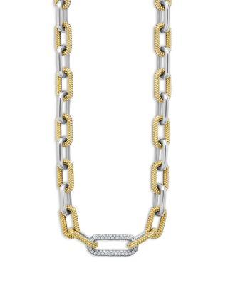 18K Yellow Gold & Silver Caviar Lux-Clip Diamond Link Necklace by LAGOS