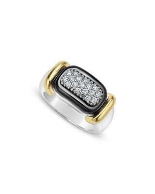 18K Yellow Gold & Sterling Silver Black Caviar Diamond & Black Ceramic Cluster Ring by LAGOS