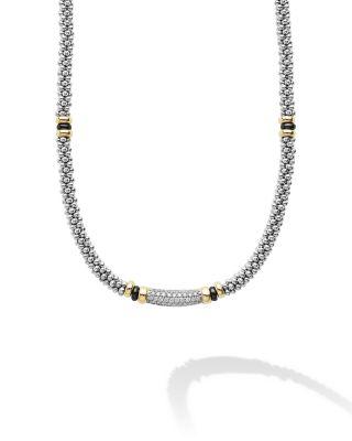 18K Yellow Gold & Sterling Silver Black Caviar Diamond & Black Ceramic Collar Necklace by LAGOS