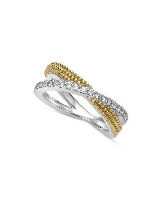 18K Yellow Gold & Sterling Silver Caviar Diamond & Bead Crossover Ring by LAGOS