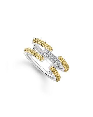 18K Yellow Gold & Sterling Silver Caviar Lux Clip Diamond Pav&eacute; Ring - Exclusive by LAGOS
