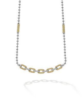 18K Yellow Gold & Sterling Silver Caviar Lux Diamond Chain Link Collar Necklace by LAGOS