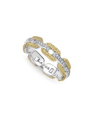 18K Yellow Gold & Sterling Silver Caviar Lux Diamond Chain Link Ring - Exclusive by LAGOS