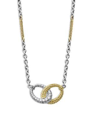 18K Yellow Gold & Sterling Silver Caviar Lux Diamond Interlocking Circle Pendant Necklace by LAGOS