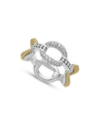 18K Yellow Gold & Sterling Silver Caviar Lux Large Diamond Oval Link Eternity Band Ring by LAGOS