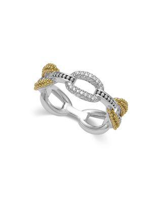 18K Yellow Gold & Sterling Silver Caviar Lux Small Diamond Oval Link Eternity Band Ring by LAGOS