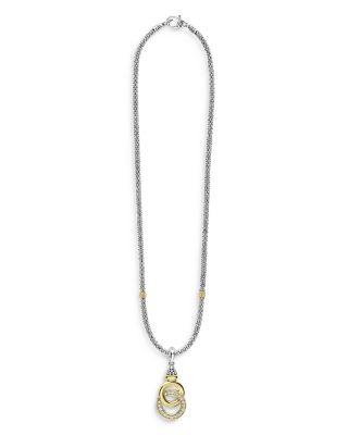 18K Yellow Gold & Sterling Silver Diamond Interlocking Ring Pendant Necklace by LAGOS