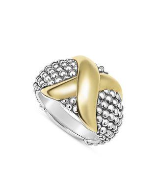 18K Yellow Gold & Sterling Silver Embrace X Dome Caviar Bead Statement Ring by LAGOS