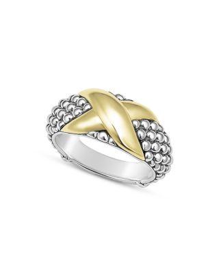 18K Yellow Gold & Sterling Silver Embrace X & Caviar Bead Statement Ring by LAGOS
