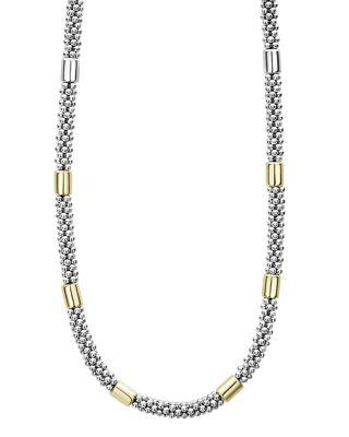 18K Yellow Gold & Sterling Silver High Bar Station Necklace by LAGOS