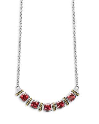 18K Yellow Gold & Sterling Silver Rittenhouse Rhodolite Garnet Multi Stone Statement Necklace by LAGOS
