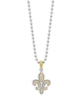 18K Yellow Gold & Sterling Silver Signature Caviar Diamond Fleur de Lys Pendant Necklace by LAGOS