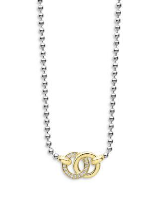 18K Yellow Gold & Sterling Silver Signature Caviar Diamond Interlocking Pendant Necklace by LAGOS