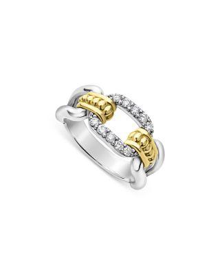 18K Yellow Gold & Sterling Silver Signature Caviar Diamond Link Statement Ring by LAGOS