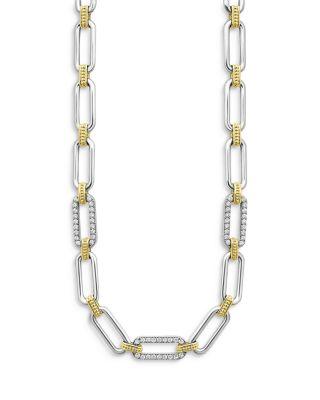18K Yellow Gold & Sterling Silver Signature Caviar Diamond Trio Station Link Collar Necklace by LAGOS
