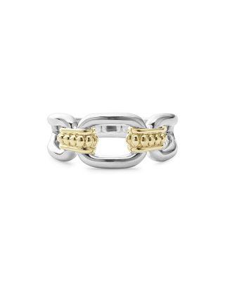 18K Yellow & Sterling Silver Signature Caviar Link Ring by LAGOS
