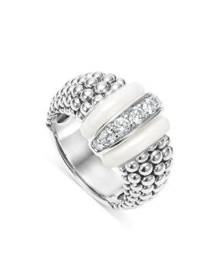 Ceramic & Sterling Silver White Caviar Diamond Ring by LAGOS