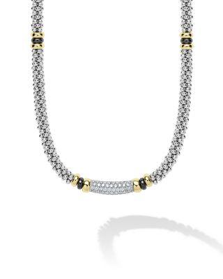 LAGOS 18K Yellow Gold & Sterling Silver Black Caviar Diamond & Black Ceramic Collar Necklace by LAGOS