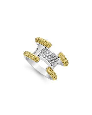 LAGOS 18K Yellow Gold & Sterling Silver Caviar Lux Clip Diamond Pav&eacute; Bangle Bracelet - Exclusive by LAGOS