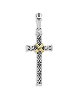 Men's 18K Yellow Gold Sterling Silver Anthem Caviar Bead X Cross Pendant - Exclusive by LAGOS