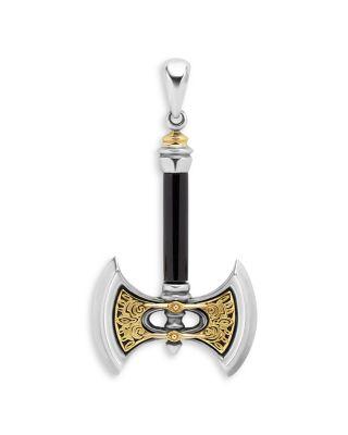 Men's 18K Yellow Gold & Sterling Silver Anthem Black Agate Battle Axe Pendant - Exclusive by LAGOS