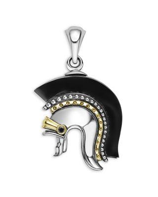 Men's 18K Yellow Gold & Sterling Silver Anthem Black Agate Spartan Helmet Pendant - Exclusive by LAGOS