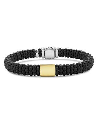 Men's 18K Yellow Gold & Sterling Silver Anthem Black Ceramic Caviar Station Bead Bracelet - Exclusive by LAGOS
