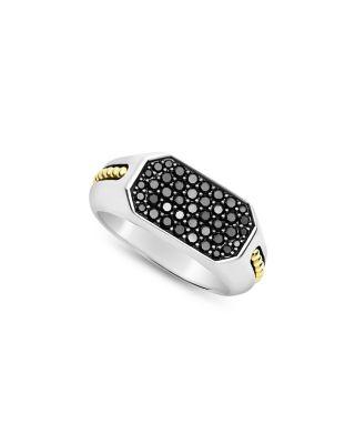 Men's 18K Yellow Gold & Sterling Silver Anthem Black Diamond Cluster Ring by LAGOS