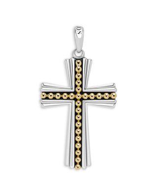 Men's 18K Yellow Gold & Sterling Silver Anthem Caviar Bead Cross Pendant - Exclusive by LAGOS