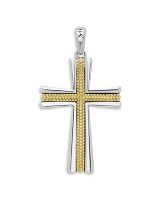 Men's 18K Yellow Gold & Sterling Silver Anthem Caviar Bead Cross Pendant - Exclusive by LAGOS