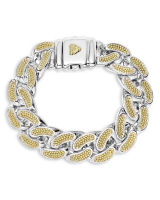 Men's 18K Yellow Gold & Sterling Silver Anthem Caviar Bead Wide Curb Link Bracelet by LAGOS