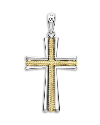 Men's 18K Yellow Gold & Sterling Silver Anthem Caviar Beaded Cross Amulet Pendant by LAGOS