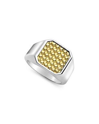 Men's 18K Yellow Gold & Sterling Silver Anthem Caviar Beaded Square Ring by LAGOS