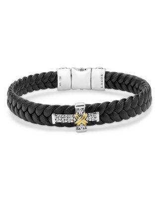 Men's 18K Yellow Gold & Sterling Silver Anthem Cross Braided Faux Faux Leather Bracelet by LAGOS