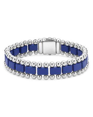 Men's Stainless Steel Anthem Ultramarine Ceramic Caviar Bead Bracelet - Exclusive by LAGOS