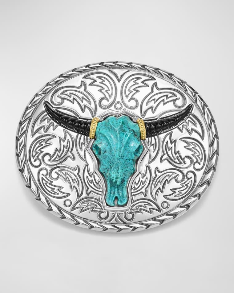 Men's Sterling Silver 18K Anthem Turquoise Longhorn Belt Buckle, 85mm by LAGOS