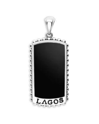 Men's Sterling Silver Anthem Black Agate Dog Tag Pendant - Exclusive by LAGOS
