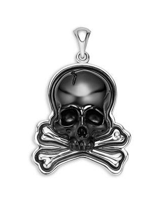 Men's Sterling Silver Anthem Black Agate Skull & Crossbone Pendant - Exclusive by LAGOS