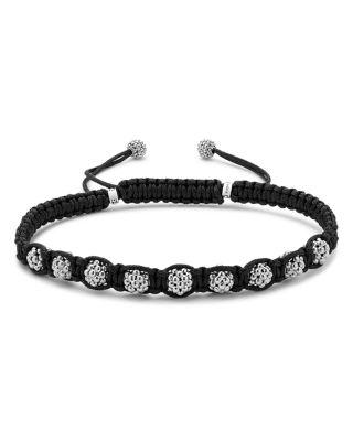 Men's Sterling Silver Anthem Caviar Bead Black Macrame Bracelet - Exclusive by LAGOS