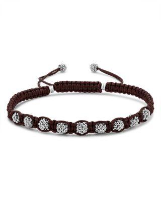 Men's Sterling Silver Anthem Caviar Bead Brown Macrame Bracelet - Exclusive by LAGOS